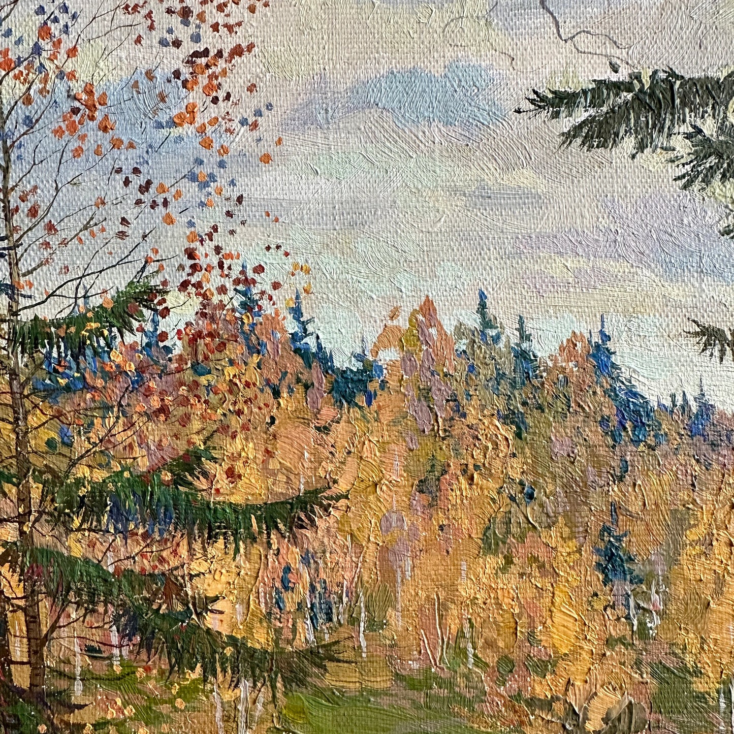 VINTAGE ORIGINAL PAINTING, oil painting, ukrainian painting, impressionism, landscape, Autumn day, artist V. Savenets