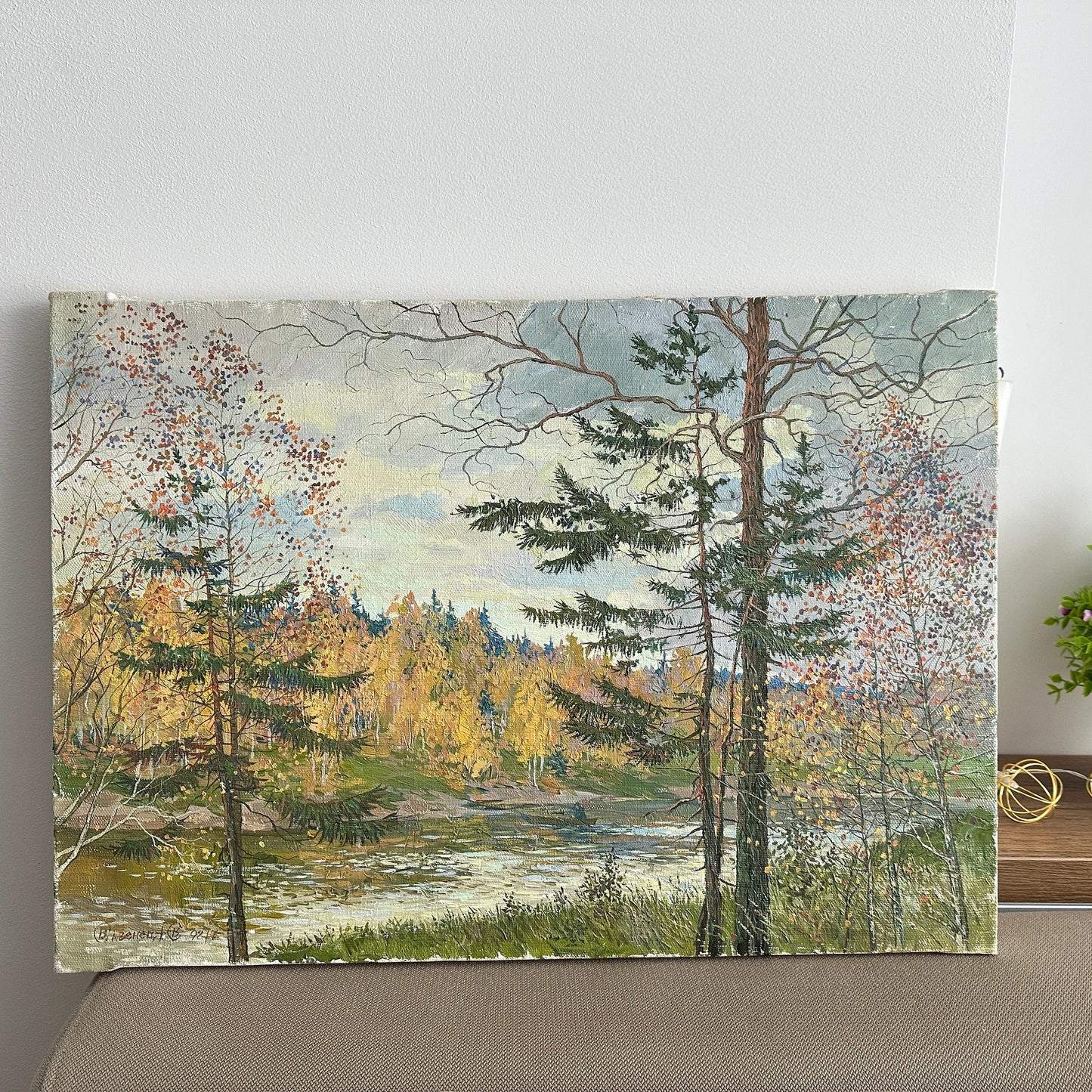 VINTAGE ORIGINAL PAINTING, oil painting, ukrainian painting, impressionism, landscape, Autumn day, artist V. Savenets