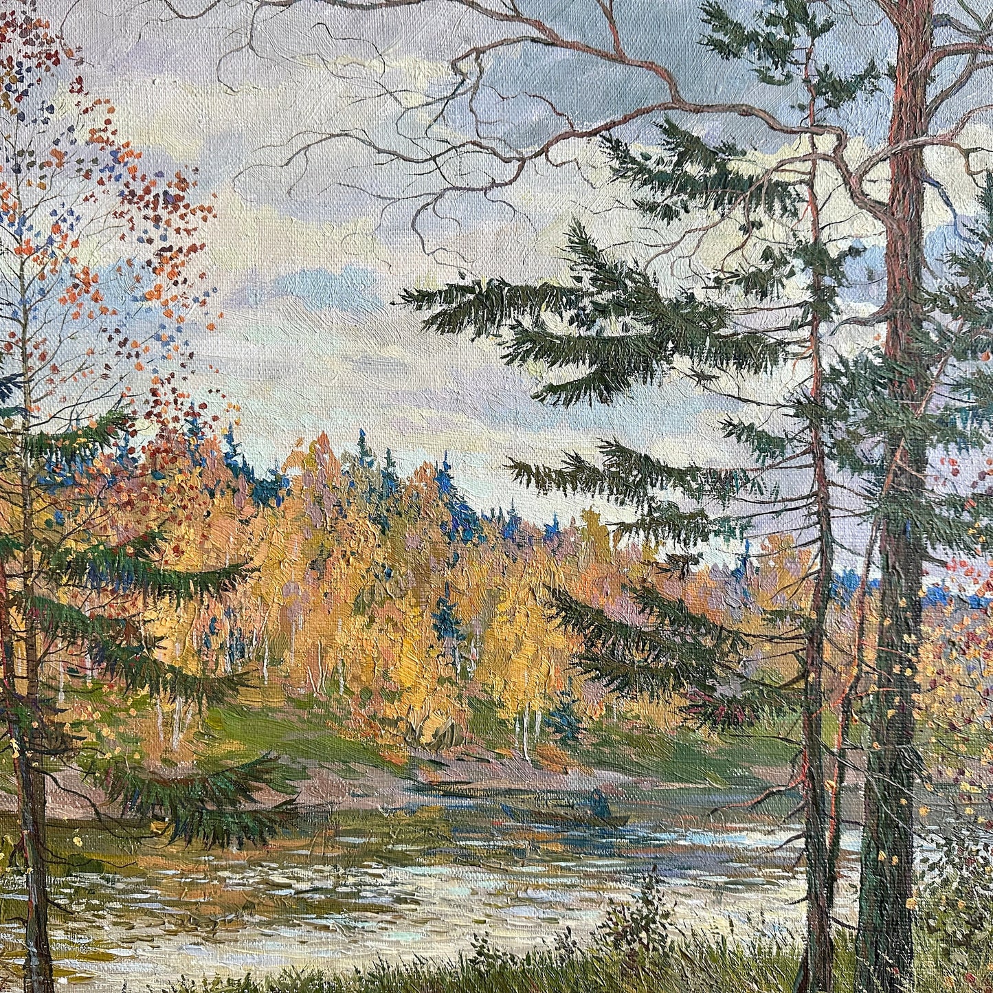 VINTAGE ORIGINAL PAINTING, oil painting, ukrainian painting, impressionism, landscape, Autumn day, artist V. Savenets