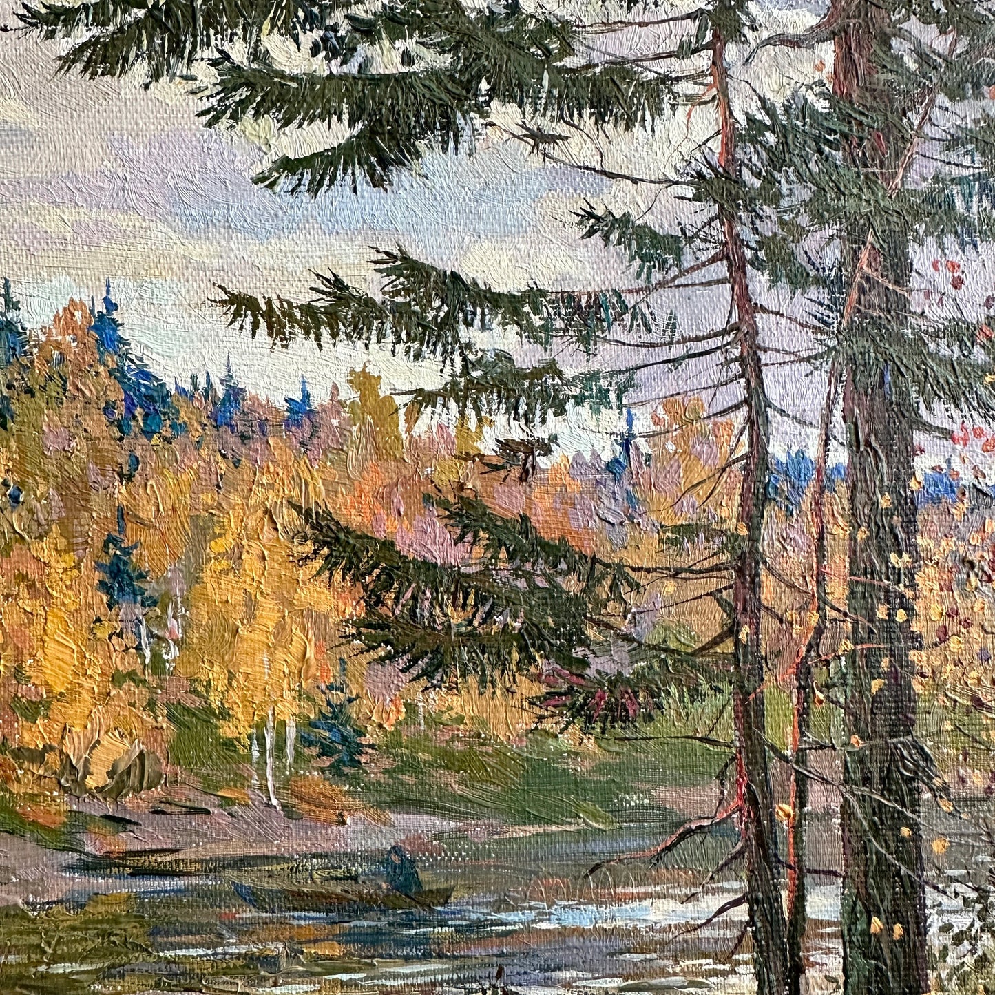 VINTAGE ORIGINAL PAINTING, oil painting, ukrainian painting, impressionism, landscape, Autumn day, artist V. Savenets