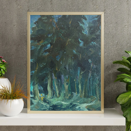 VINTAGE ORIGINAL PAINTING, vintage realism, socialist realism, impressionism, landscape, Evening in the forest, artist B. Portnoy