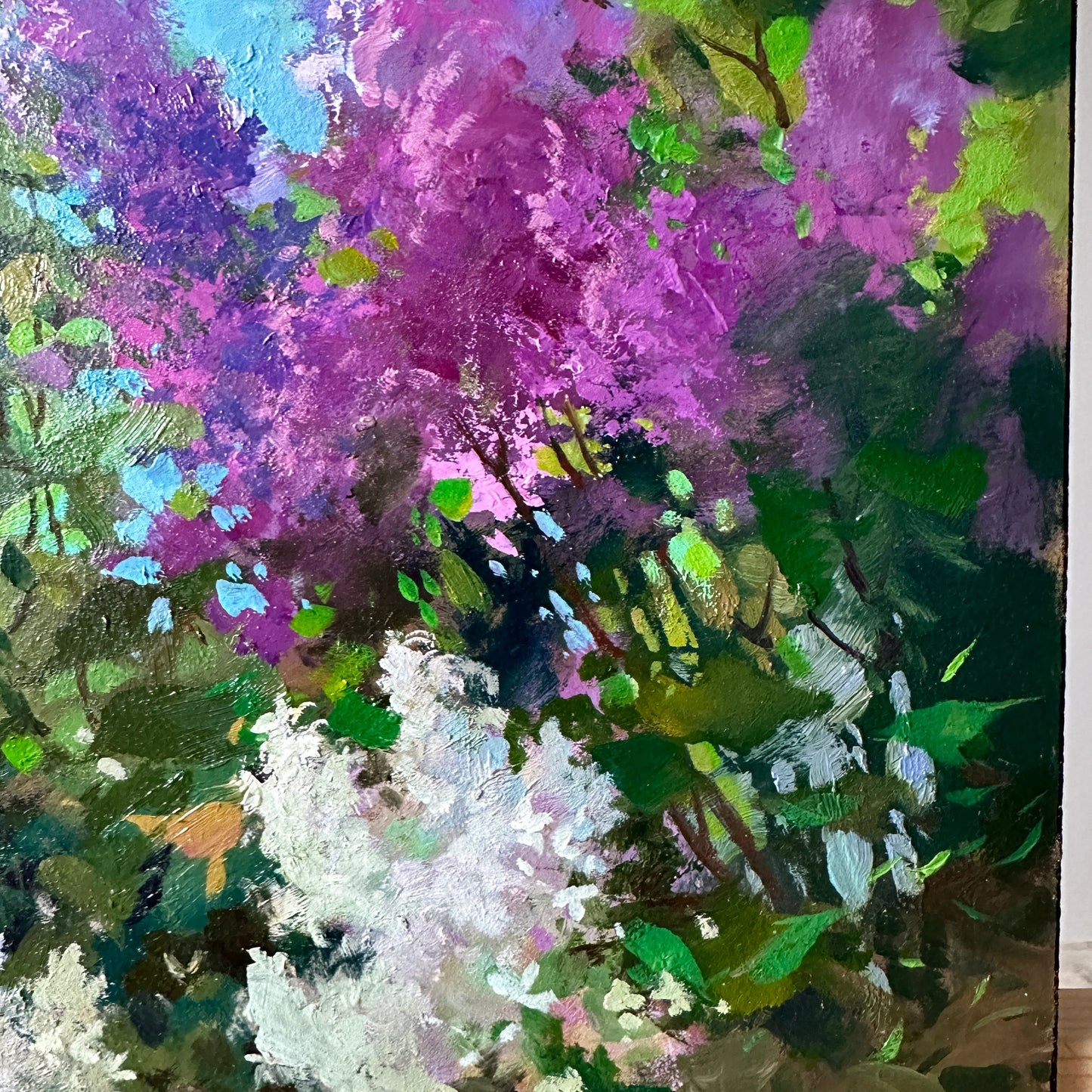 ORIGINAL PAINTING, modern painting, oil painting, impressionism, landscape, rural landscape, Spring bloom, Lilac, artist Yu. Suprunchuk