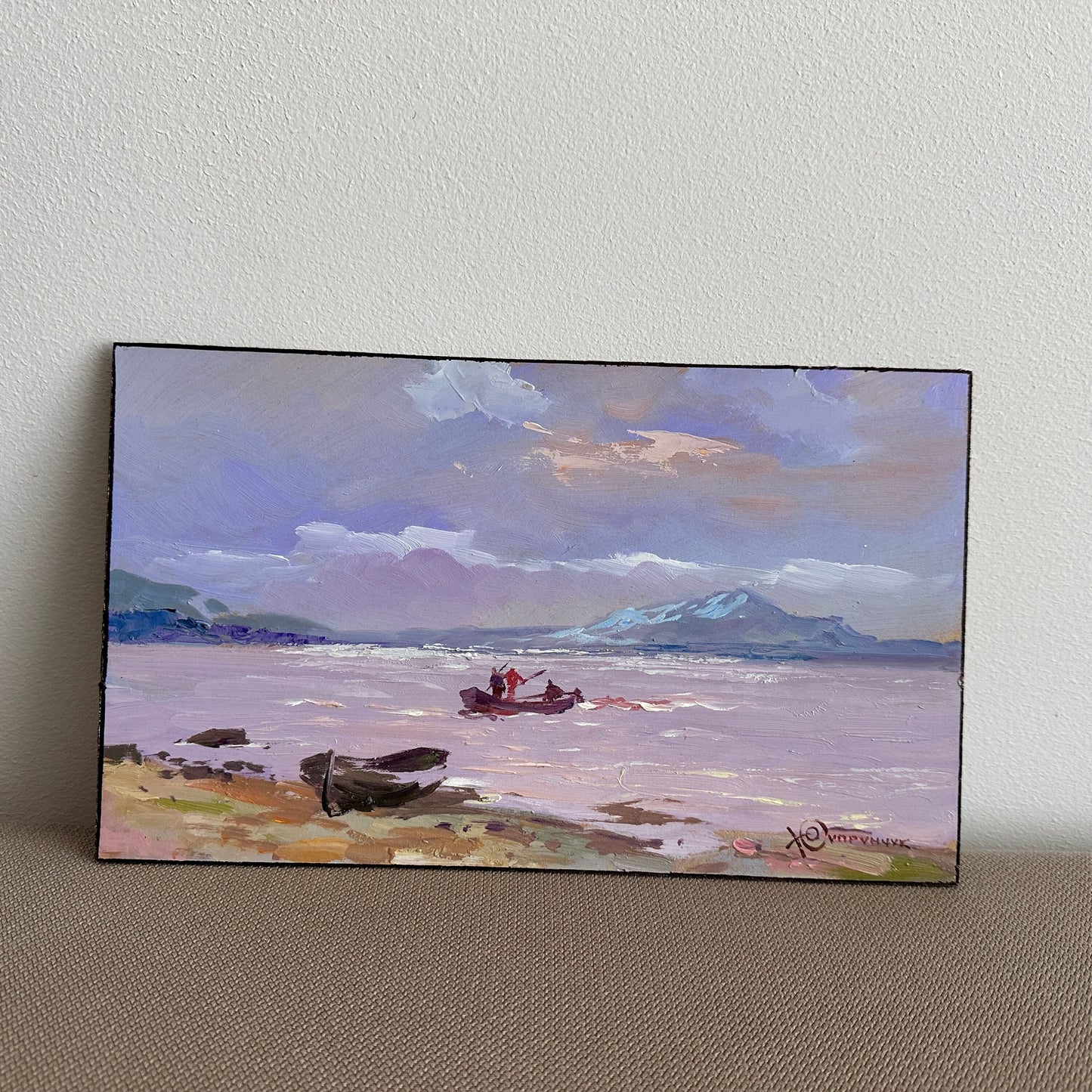 ORIGINAL PAINTING, vintage realism, modern painting, oil painting, impressionism, landscape, seascape, Fishing, artist Y. Suprunchuk