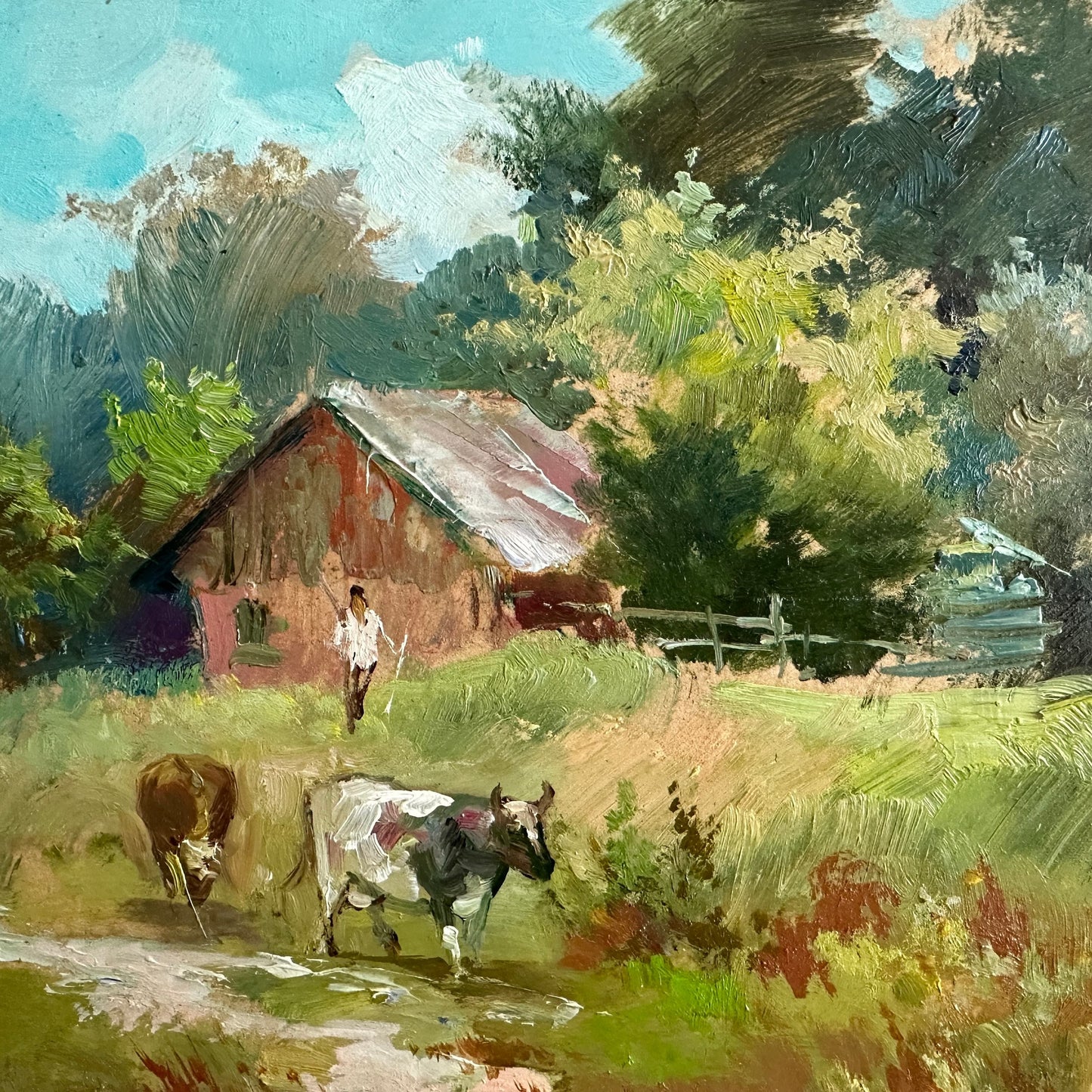 ORIGINAL PAINTING, modern painting, oil painting, impressionism, landscape, rural landscape, On the pasture, artist Yu. Suprunchuk