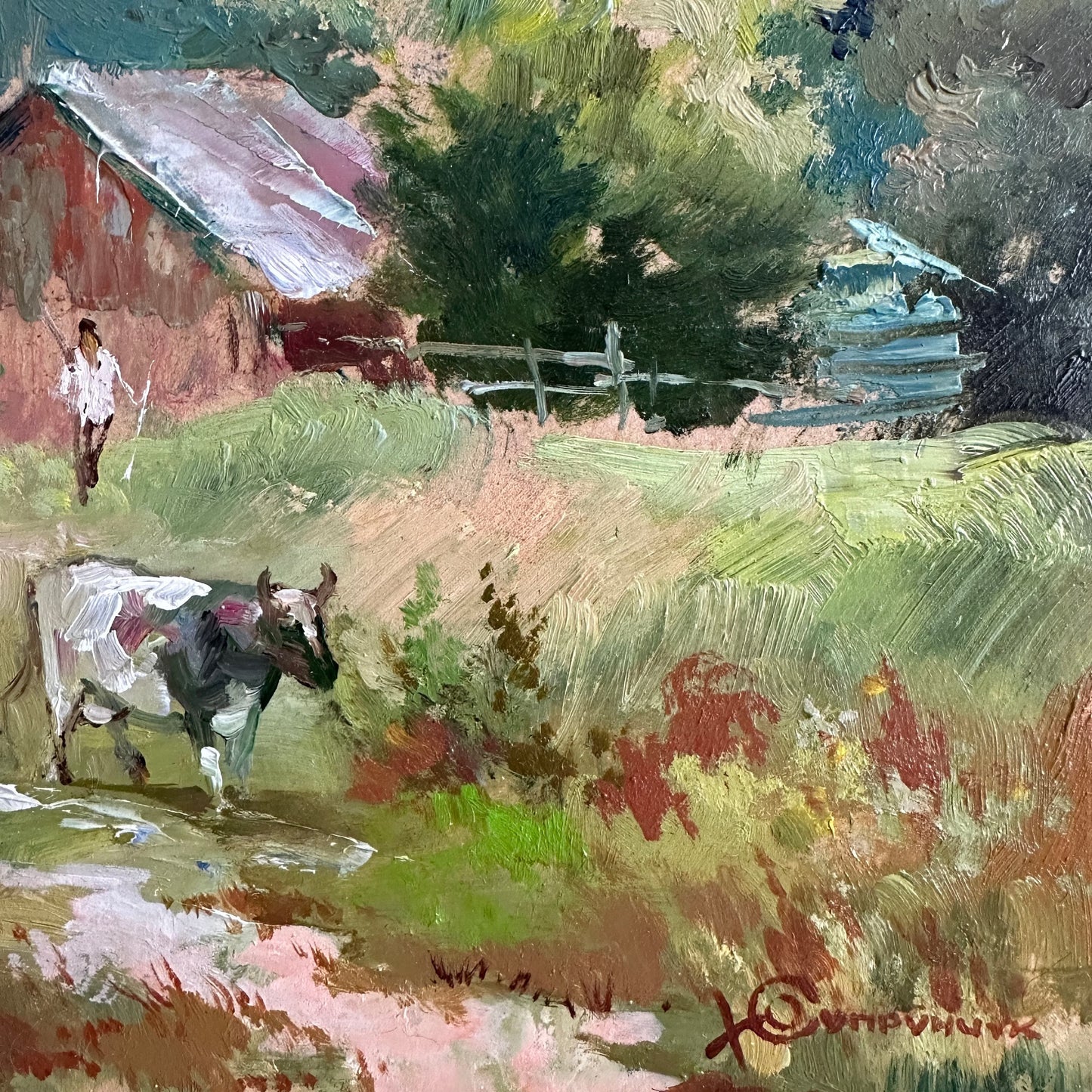 ORIGINAL PAINTING, modern painting, oil painting, impressionism, landscape, rural landscape, On the pasture, artist Yu. Suprunchuk