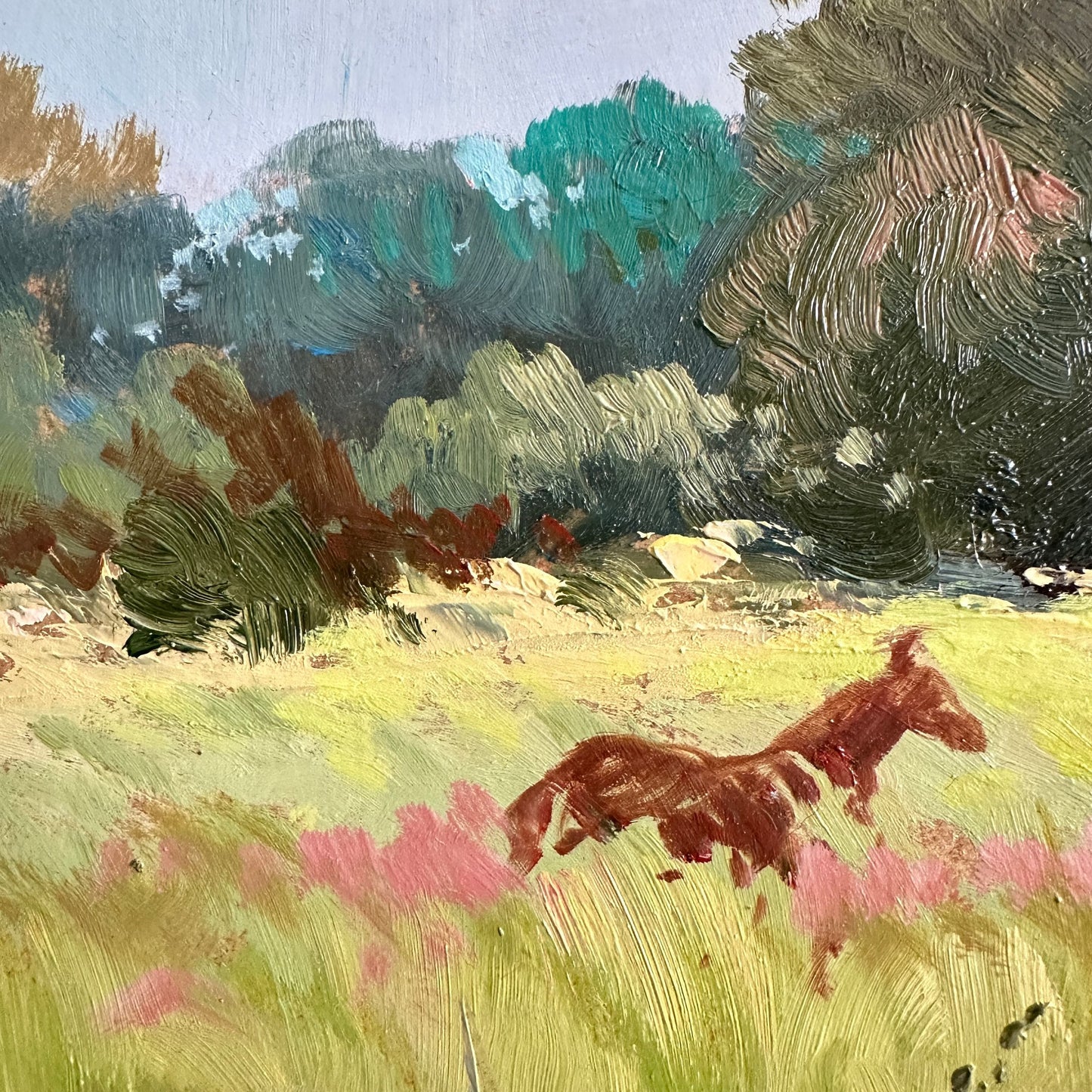 ORIGINAL PAINTING, modern painting, oil painting, impressionism, landscape, rural landscape, Horses, On the pasture, artist Yu. Suprunchuk