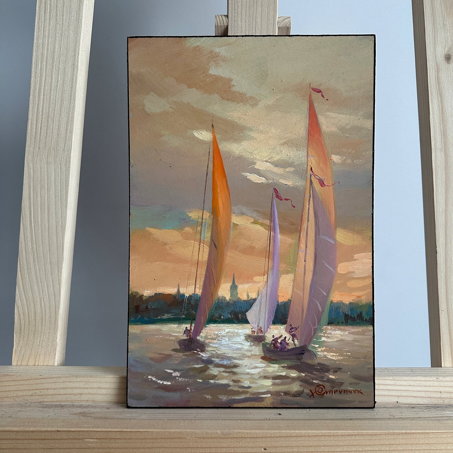 ORIGINAL PAINTING, vintage realism, modern painting, oil painting, impressionism, landscape, seascape, Sunset, artist Y. Suprunchuk