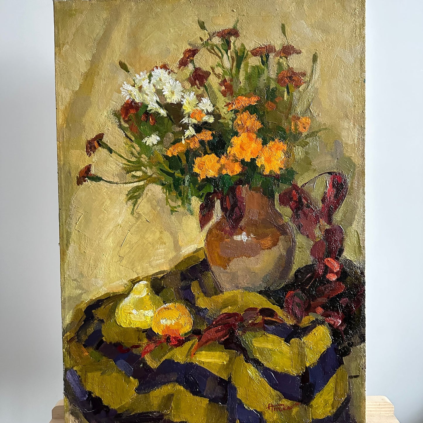 VINTAGE ORIGINAL PAINTING, oil painting, vintage realism, impressionism, still life, Bouquet of flowers, artist A. Tkachenko