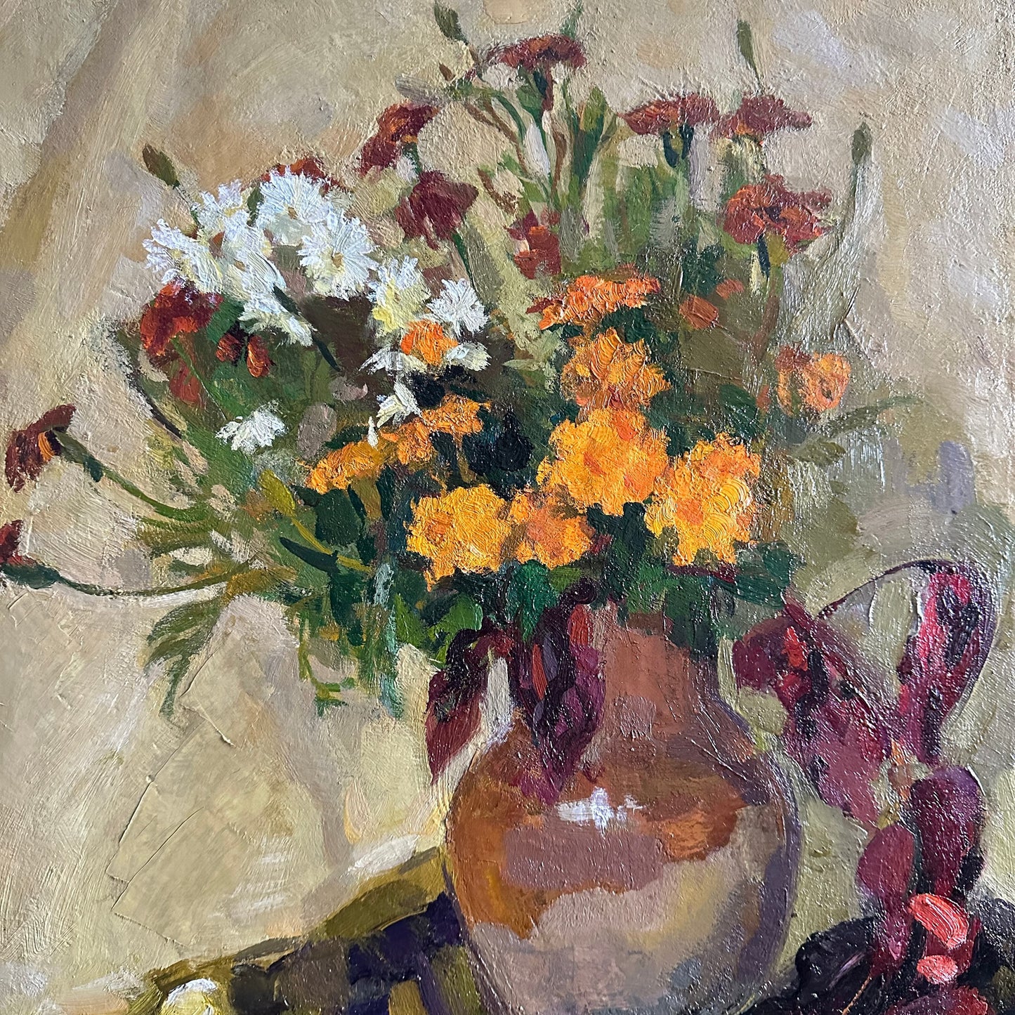 VINTAGE ORIGINAL PAINTING, oil painting, vintage realism, impressionism, still life, Bouquet of flowers, artist A. Tkachenko