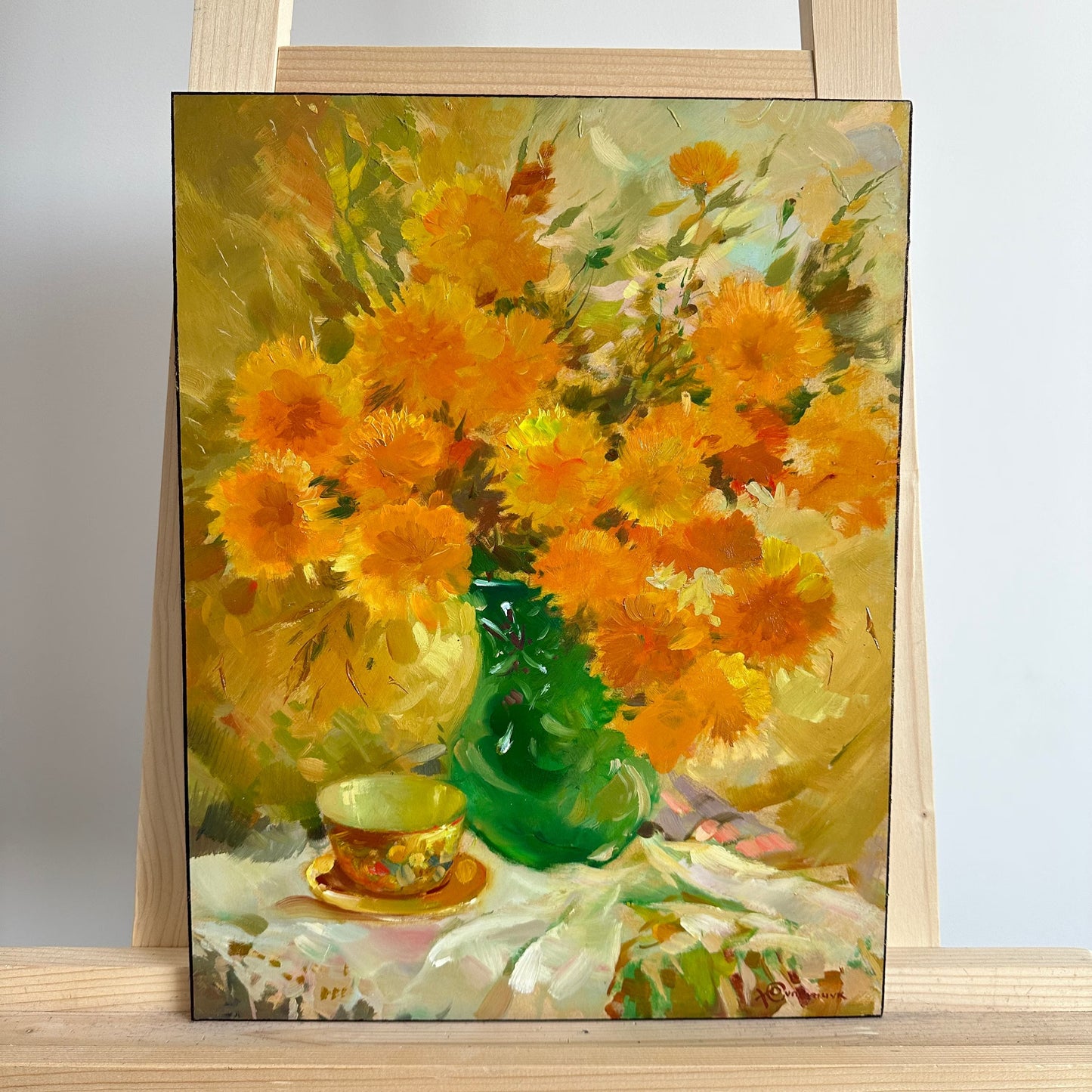 ORIGINAL PAINTING, oil painting, socialist realism, rural life, still life, Bouquet of yellow flowers, artist Yu. Suprunchuk