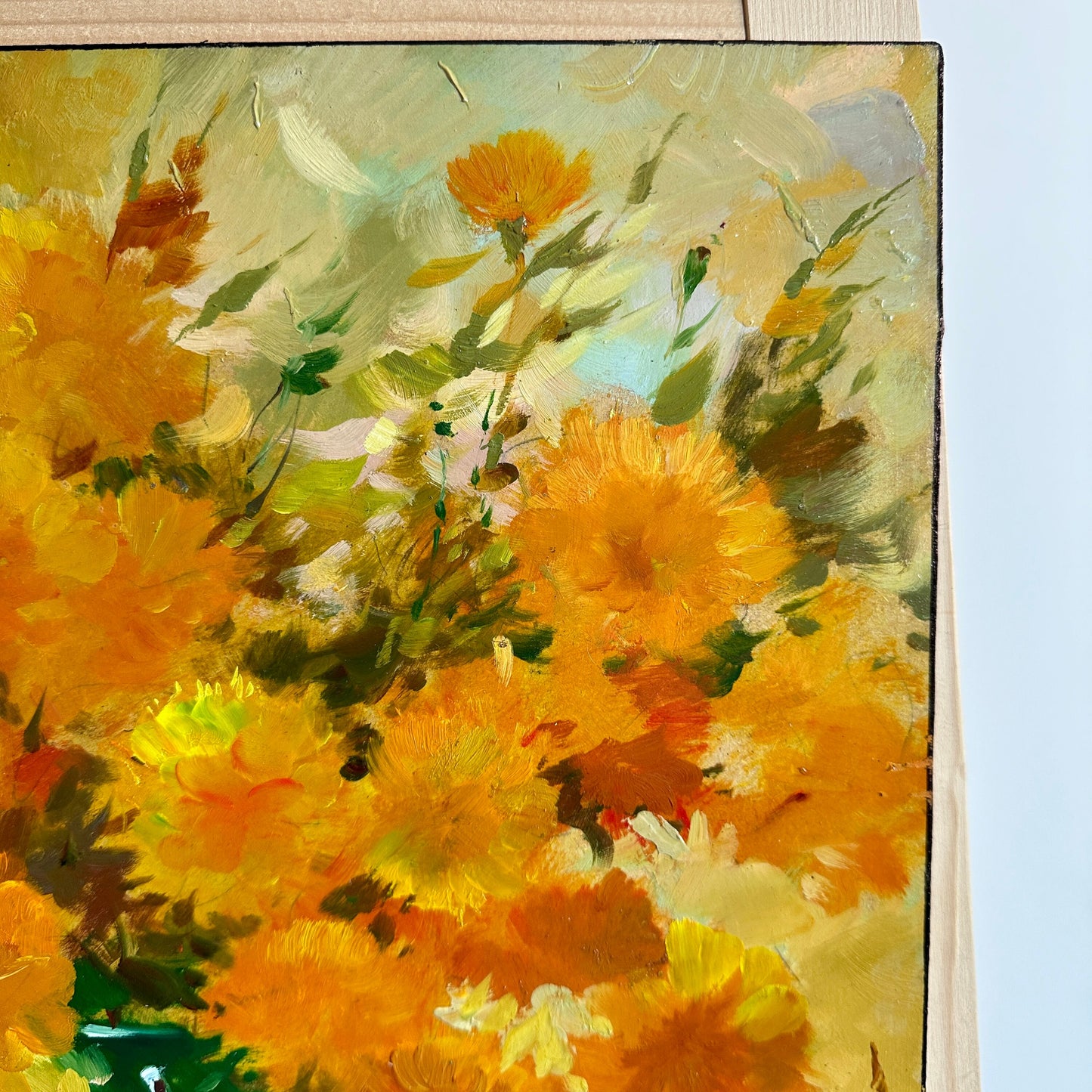 ORIGINAL PAINTING, oil painting, socialist realism, rural life, still life, Bouquet of yellow flowers, artist Yu. Suprunchuk