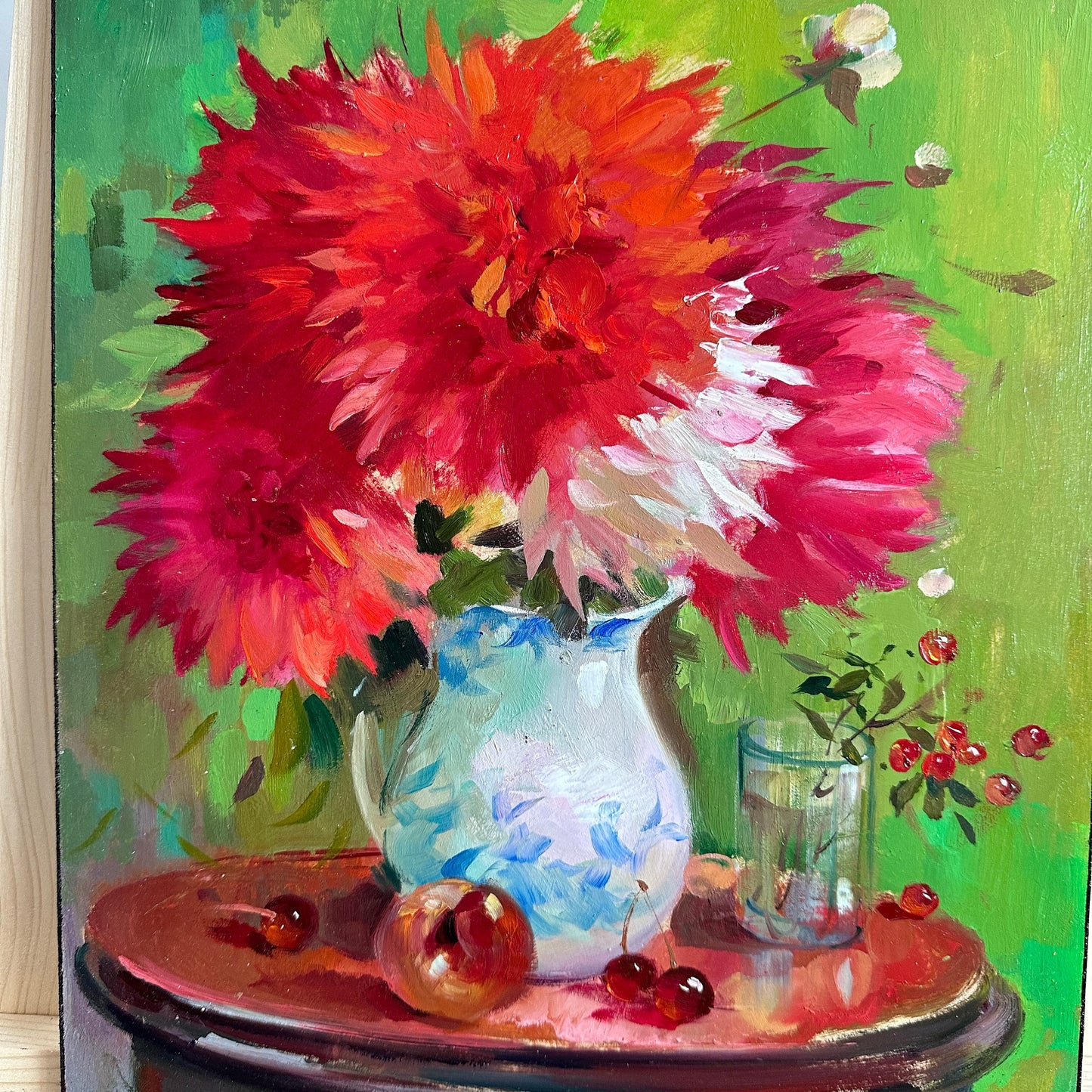 ORIGINAL PAINTING, oil painting, rural life, still life, Bouquet of red flowers, artist Yu. Suprunchuk