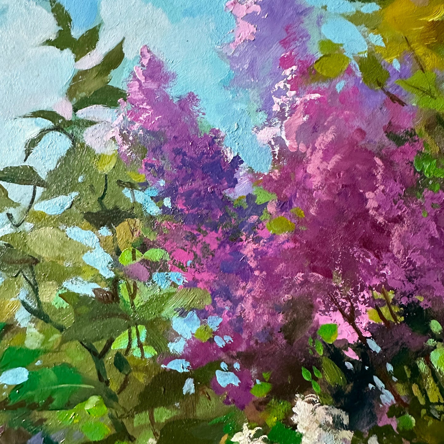 ORIGINAL PAINTING, modern painting, oil painting, impressionism, landscape, rural landscape, Spring bloom, Lilac, artist Yu. Suprunchuk