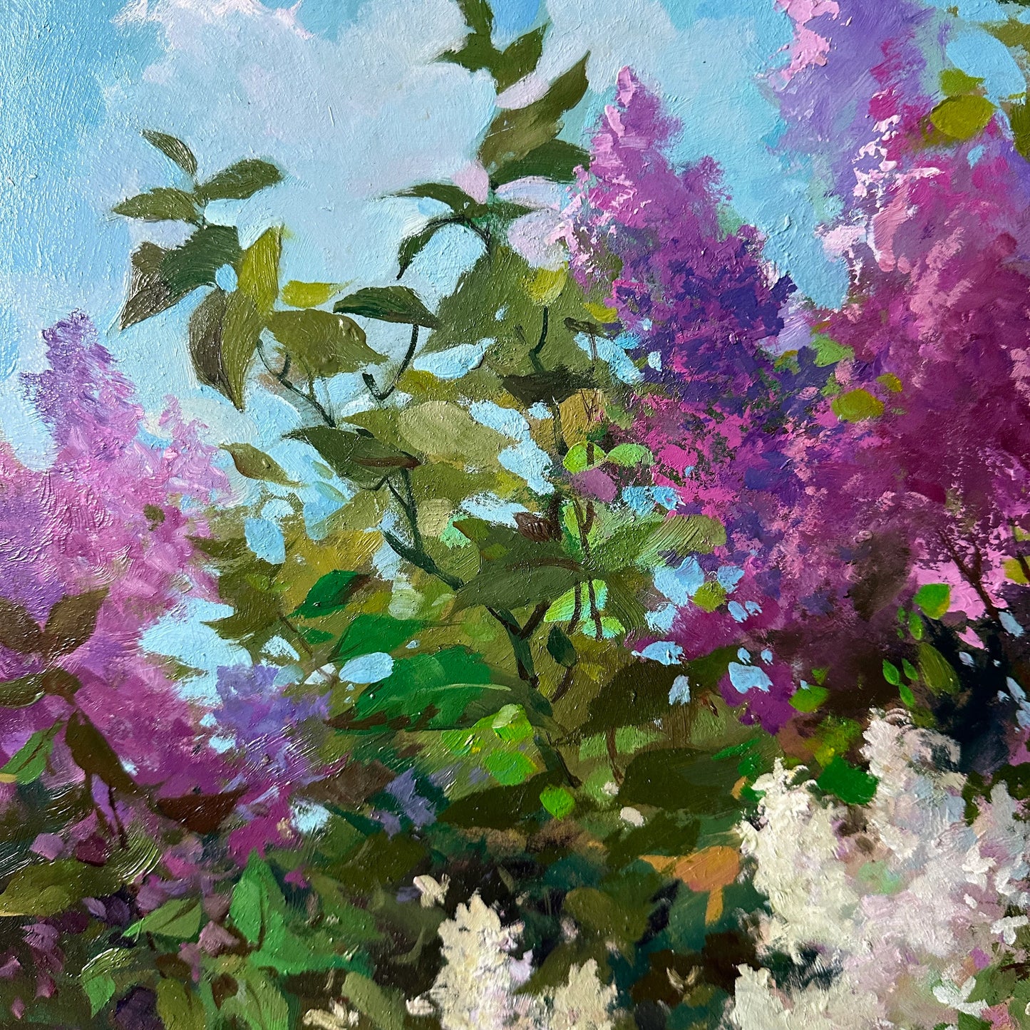 ORIGINAL PAINTING, modern painting, oil painting, impressionism, landscape, rural landscape, Spring bloom, Lilac, artist Yu. Suprunchuk