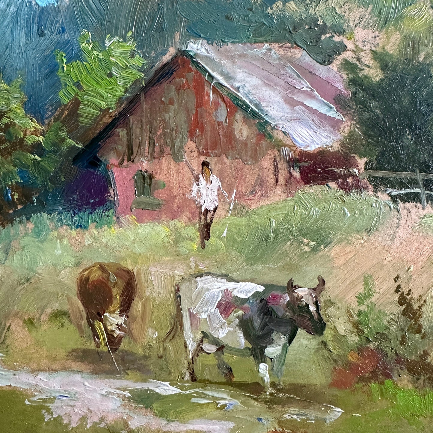 ORIGINAL PAINTING, modern painting, oil painting, impressionism, landscape, rural landscape, On the pasture, artist Yu. Suprunchuk