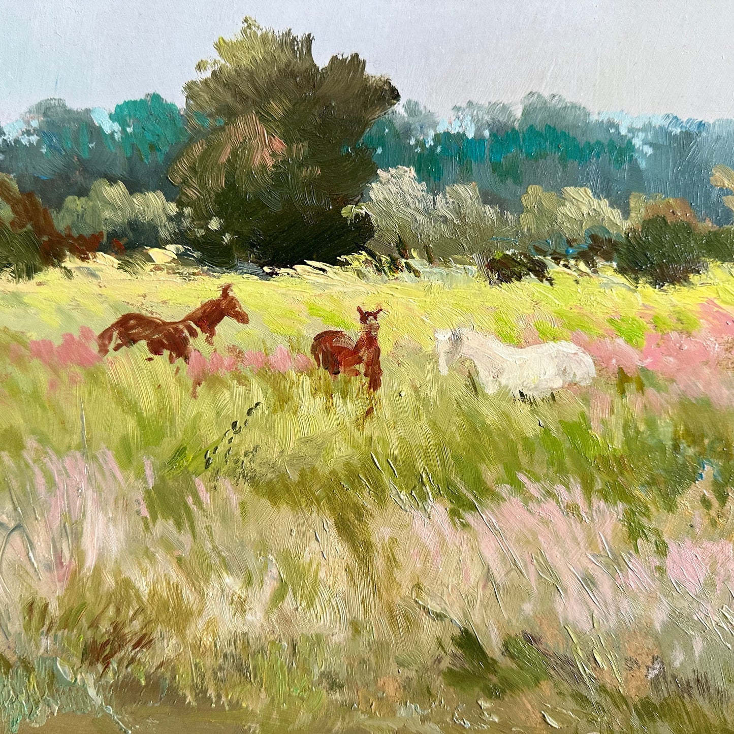 ORIGINAL PAINTING, modern painting, oil painting, impressionism, landscape, rural landscape, Horses, On the pasture, artist Yu. Suprunchuk