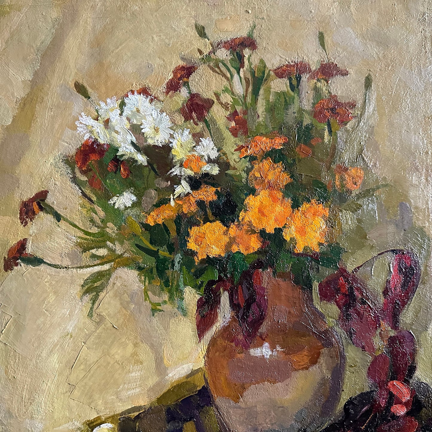 VINTAGE ORIGINAL PAINTING, oil painting, vintage realism, impressionism, still life, Bouquet of flowers, artist A. Tkachenko