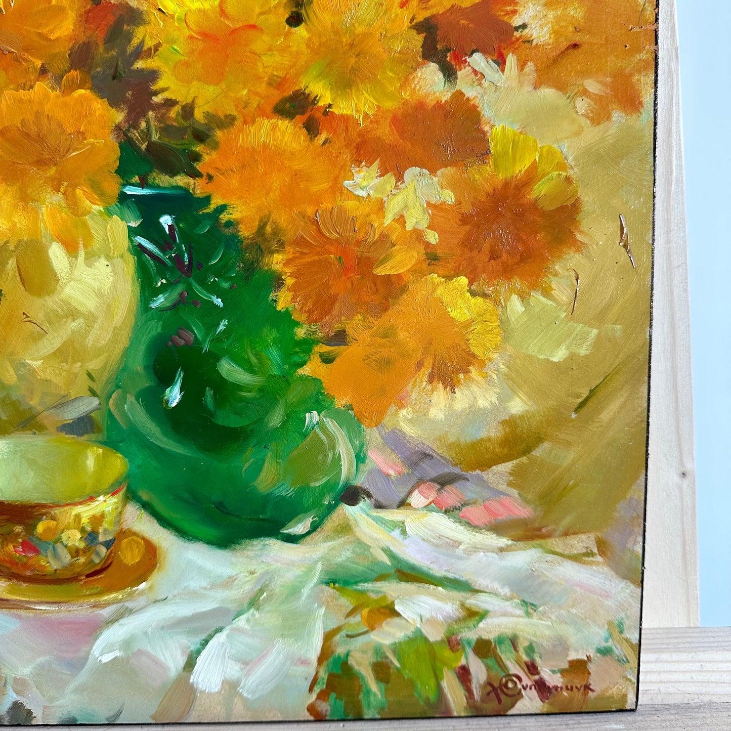 ORIGINAL PAINTING, oil painting, socialist realism, rural life, still life, Bouquet of yellow flowers, artist Yu. Suprunchuk