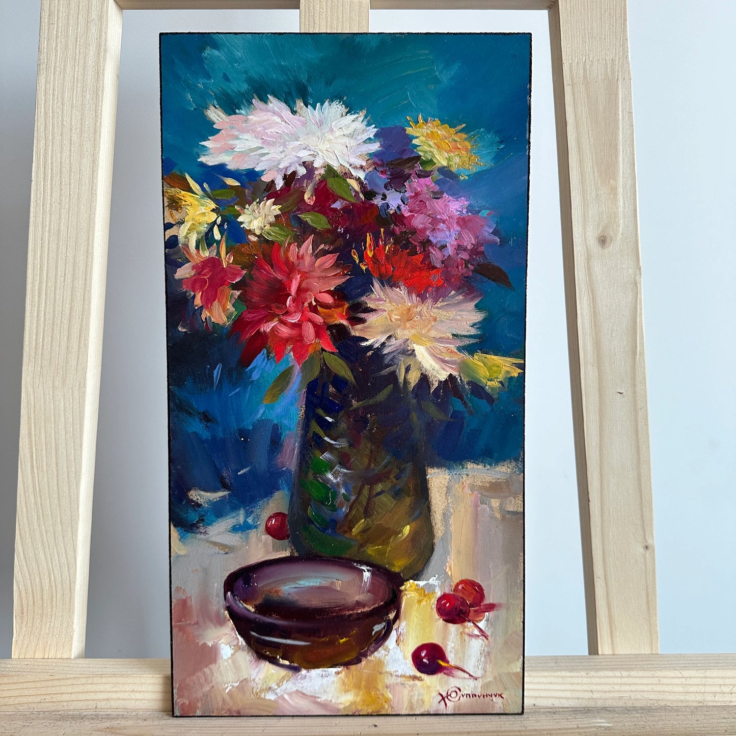 ORIGINAL PAINTING, oil painting, socialist realism, impressionism, rural life, still life, Summer flowers, artist Y. Suprunchuk